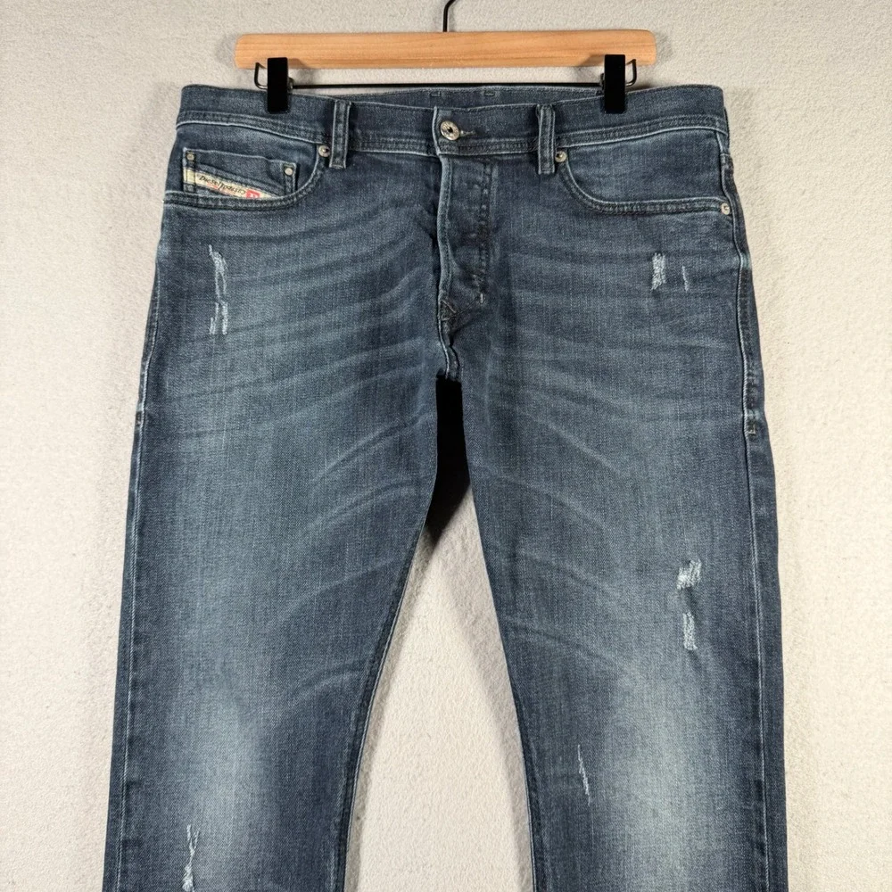 Diesel Tepphar Slim-Carrot Jeans 0842R Stretch Distressed Mens 33x32 Dark Blue